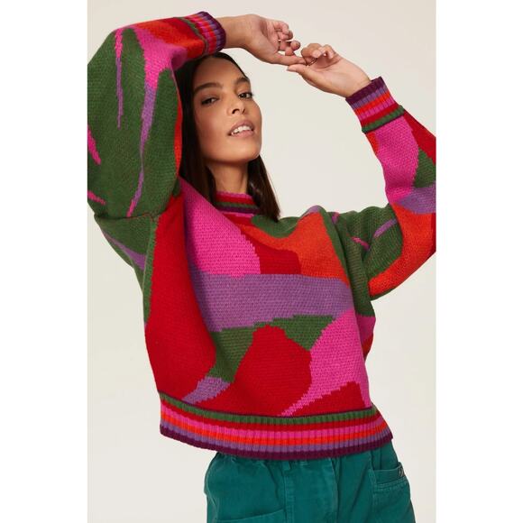 FARM Rio Abstract Scarf Sweater Size Large - Picture 3 of 9